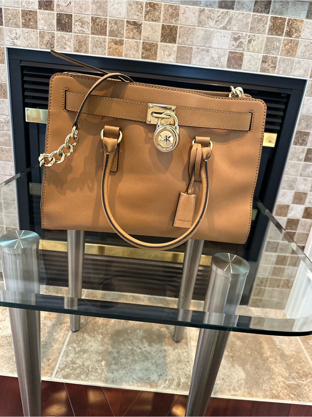 Michael Kors Cognac Leather Satchel with Gold Hardware